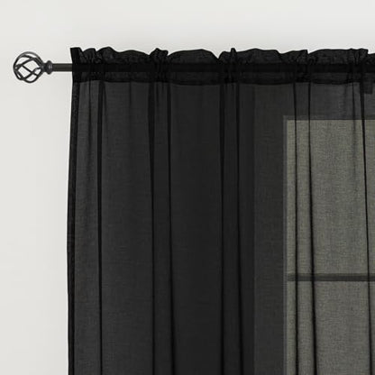 Sheer Curtains Rod Pocket Voile Drapes 108"Wx 84"L, Black, 2 Panels - color: Black, size: 108"W x 84"L (Pack of 2)
