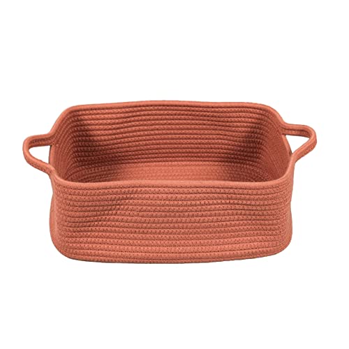 XUANGUO Medium Woven Cotton Rope Storage Basket with Handles, Rust - color: rust