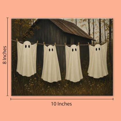 Halloween Wall Art Decor, Ghost Laundry Canvas Print Framed 8x10 Inch - color: J