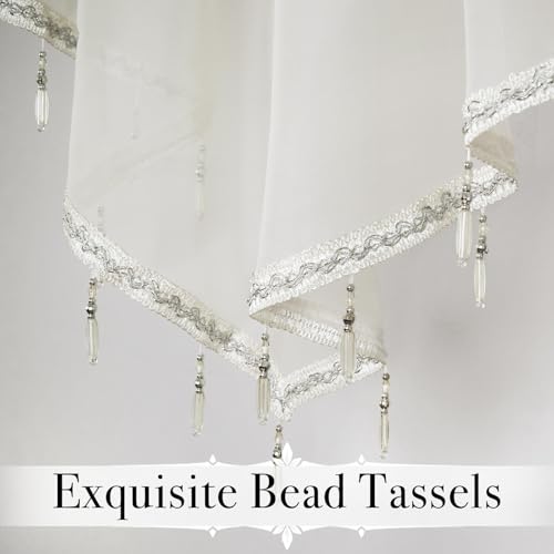 WUBODTI Ivory Sheer Beaded Valance Curtains Living Room Kitchen Windows - color: Ivory