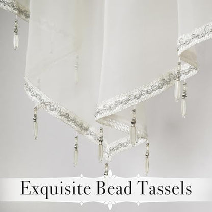 WUBODTI Ivory Sheer Beaded Valance Curtains Living Room Kitchen Windows - color: Ivory