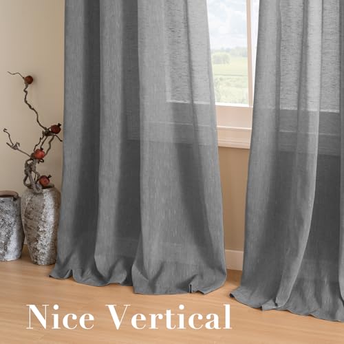 H.VERSAILTEX Charcoal Grey Linen Sheer Curtains 63" 2 Panels Grommet - color: Charcoal Grey, size: 37"W x 63"L (Pack of 2)