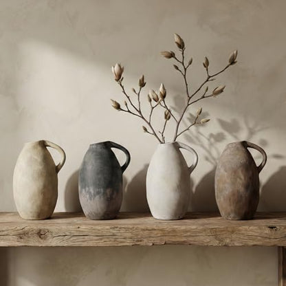 Rustic Ceramic Vase with Handle, 10.3 Inch, Terracotta Decor - color: Black