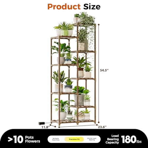 Bamworld Plant Stand with Grow Lights, 9 Tier Tall Large Wood Plant Shelf - color: Brown, size: 9 Tiers - Pro