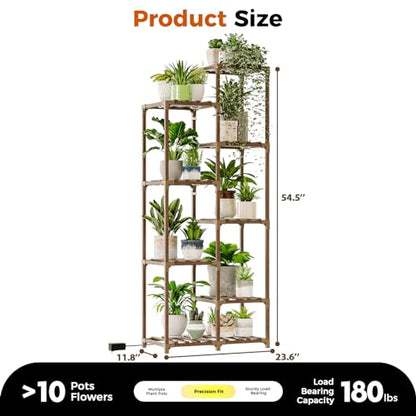 Bamworld Plant Stand with Grow Lights, 9 Tier Tall Large Wood Plant Shelf - color: Brown, size: 9 Tiers - Pro