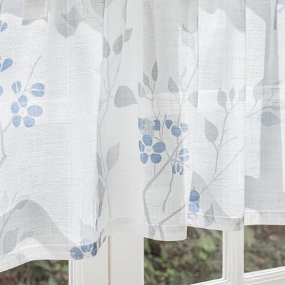 Beauoop Linen Floral Semi Sheer Valance Curtains Kitchen Blue Grey 52x18x1 - color: Rod Pocket | Blue and Grey, size: 50"W x 18"L (Pack of 1)