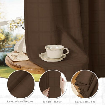 Beauoop Brown Plaid Jacquard Blackout Curtains for Bedroom 52x84 2 Panels - color: Brown, size: 52"W x 84"L (Pack of 2)