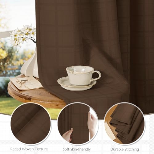 Beauoop Brown Plaid Jacquard Blackout Curtains for Bedroom 52x96 2 Panels - color: Brown, size: 52"W x 96"L (Pack of 2)