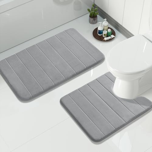 Yimobra Memory Foam Bathroom Mat Set, 31.5 x 20 & 24 x 20 in, Gray - color: Grey, size: 31.5x20+24x20 Inch