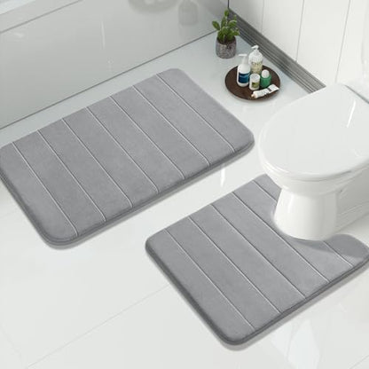 Yimobra Memory Foam Bathroom Mat Set, 31.5 x 20 & 24 x 20 in, Gray - color: Grey, size: 31.5x20+24x20 Inch
