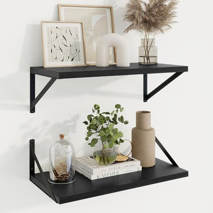 Axeman 20 Inch Floating Shelves, 10 Inch Deep Black Wall Shelves Set of 2 - color: Black, size: 20W x 10D