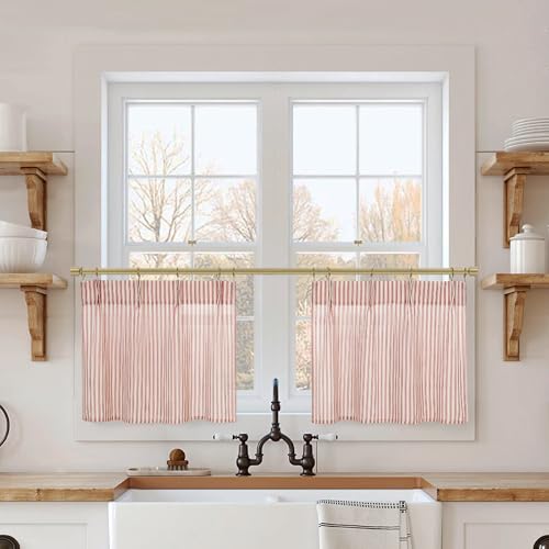 Lino Rosa Christmas Curtains for Kitchen,Red Country Farmhouse Short Curtains for Small Windows 24 x 18 Inch Length - color: Red, size: 24"W x 18"L (Pack of 2)