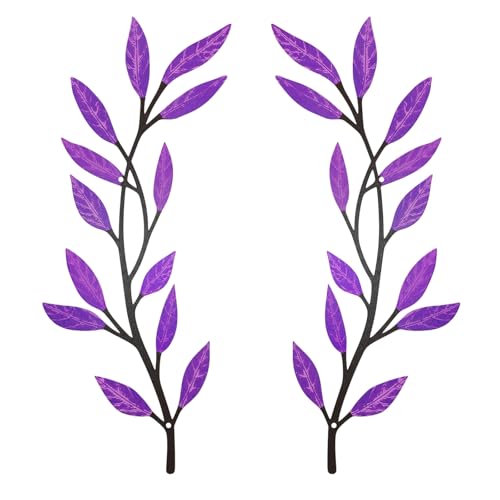 AHYS Metal Tree Leaf Wall Decor 2 PCS Rustic Vine Branch Leaf Wall Art for Living Room Bedroom Bathroom Decorations - Purple - color: Purple