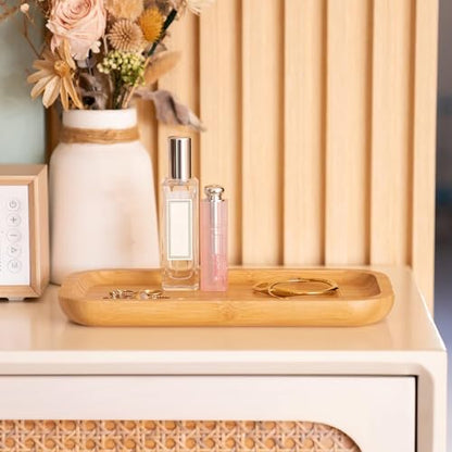 Bamboo Vanity Tray, Bathroom Counter Tray, Toilet Tank Top Tray for Organizing and Decor Display, 14.2 x 6 x 0.8 inch - size: 14.2" x 5.9" x 0.8"