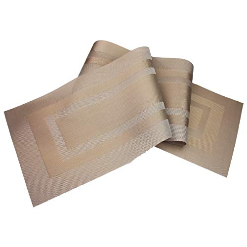 PIGCHCY Placemats with Matching Table Runner,Heat Resistant Vinyl Woven Washable Table mats Sets (6 Placemats+1 Table Runner,Champagne) - color: Box: Champagne, size: 6 Placemats + 1 Table Runner