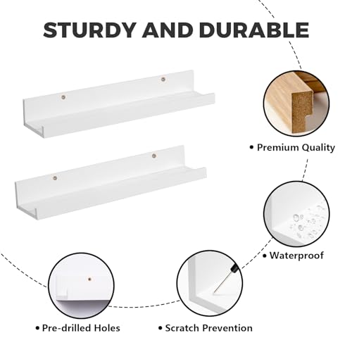 Muzilife 16" Wood Floating Shelves Wall Shelf with Lip, 2Pcs, White - color: White, size: 16"
