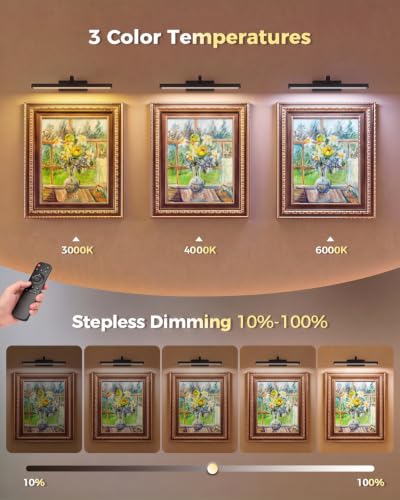 15.75'' Wireless Picture Lights for Wall Removable Battery Charging - color: Black, size: 15.75 inch-3W