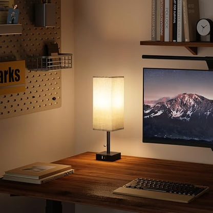 Set of 2 Grey Bedside Table Lamps for Bedroom - Nightstand Lamp, USB C+A - color: Gray & Black (2PCS), size: 14.3in