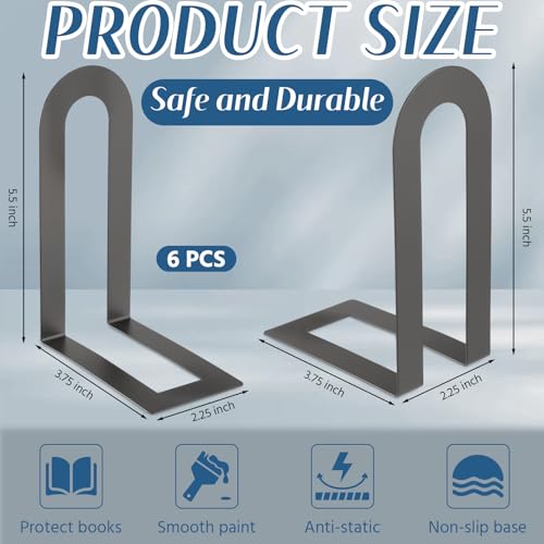 Chunful 6 Pcs Gray Metal BookEnds Shelves, 5.5 x 3.75 x 2.25 in - color: Gray, size: 5.5*3.75*2.25inch