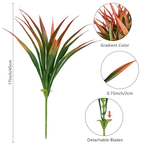 Ouddy Decor 20 Pcs Fake Outdoor Plants Artificial Fall Grass Stems, Orange - color: Orange