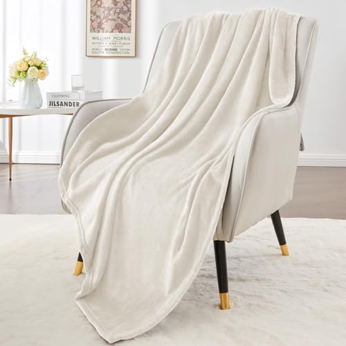 Elegant Throw Blanket for Couch & Sofa, All-Season Lightweight Fleece Blanket, Luxury Soft Cozy Fuzzy Throw for Her Him, White, 50 x 56 Inches