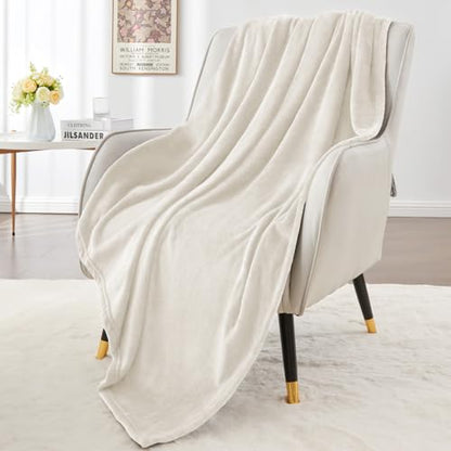 Elegant Throw Blanket for Couch & Sofa, All-Season Lightweight Fleece Blanket, Luxury Soft Cozy Fuzzy Throw for Her Him, White, 50 x 56 Inches