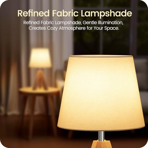 Wood Bedside Lamps Set of 2, Small Tripod Table Lamp, Modern Nightstand Lamp with Fabric Shade, Boho Bedside Wood Desk Lamp for Bedroom, Kids Room, Living Room, Study, White W51TLP205 - color: 2Pack White+Natural Wood