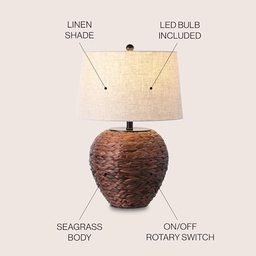 JONATHAN Y Alaro Table Lamp Woven Water Hyacinth Basket 24.5", Dark Brown - color: Dark Brown