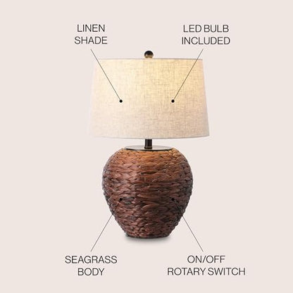 JONATHAN Y Alaro Table Lamp Woven Water Hyacinth Basket 24.5", Dark Brown - color: Dark Brown