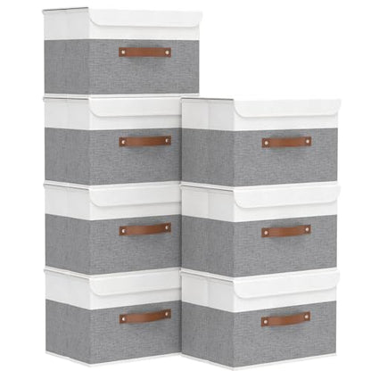 Yawinhe Storage Bins with Lids,White/Grey,17.7x11.8x11.8in,7-Pack - color: White/Grey, size: XL/(7 Pack)