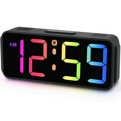 Peakeep Small Cute Digital Alarm Clock Plug-in for Kids Bedrooms Bedside - color: Black With Colorful (Plug-in, Ultra-compact)
