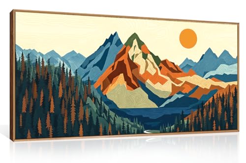 FWIEXA Vintage Mountain Framed Canvas Wall Art Set, Boho Sunrise Wall Prints, Abstract Nature Forest Artwork, Retro Lake Sunset Painting, 20x40 Inches Modern Rustic Decor for Living Room, Bedroom, Office - color: Abstract Mountains, size: 40"L x 20"W