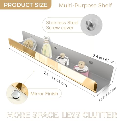 2 Packs 24 inches Gold Acrylic Shelves,Book Shelf for wall - color: 24in-gold Mirror