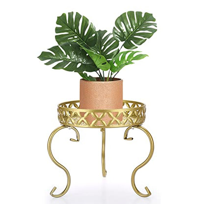OwnMy Gold Metal Round Plant Stand Indoor Outdoor Iron Flower Pot Holder - color: Gold
