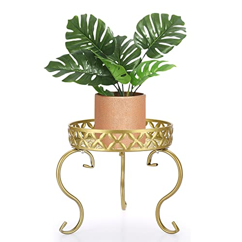 OwnMy Gold Metal Round Plant Stand Indoor Outdoor Iron Flower Pot Holder - color: Gold