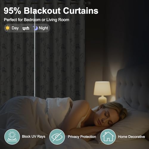 Modern Botanical Blackout Curtains 2 Panels Set - Delicate Floral Leaf Pattern Window Drapes with Grommets, Thermal Insulated Room Darkening Curtains for Bedroom Living Room, 52x84 Inch - color: Delicate Floral-e