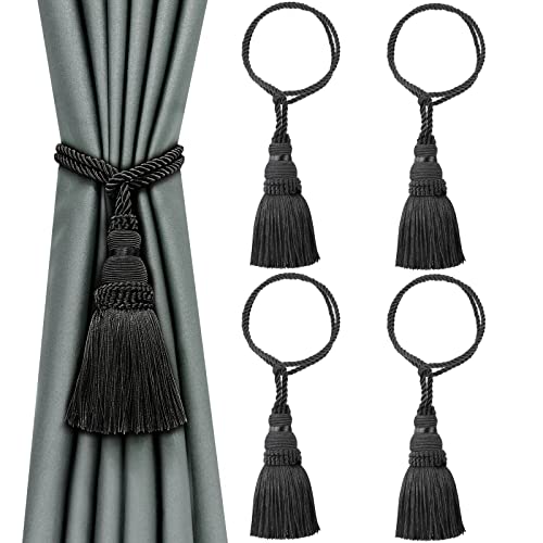 4 Pack Curtain Tie Backs Rope Tassels for Curtain Holdback - color: Black, size: 4p