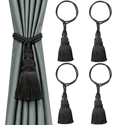 4 Pack Curtain Tie Backs Rope Tassels for Curtain Holdback - color: Black, size: 4p