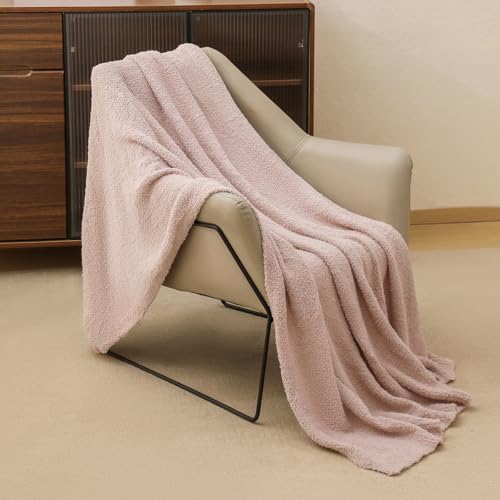 bearberry Knit Throw Blanket 60x80 Beige Super Soft Plush for Couch - color: Beige, size: Twin(60″x80″)