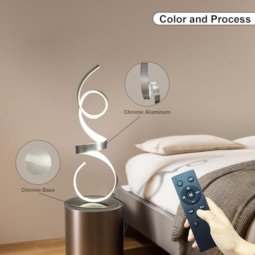 20W 2700LM 3 Colors Dimmable LED Art Table Lamp 21.4 Inch with Touch Switch for Living Room,Bedroom (Sand Nickel(Remote)) - color: Sand Nickel(Remote)