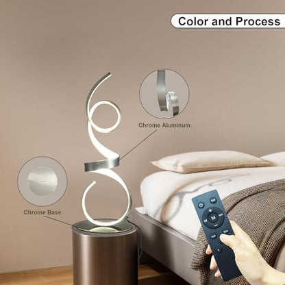 20W 2700LM 3 Colors Dimmable LED Art Table Lamp 21.4 Inch with Touch Switch for Living Room,Bedroom (Sand Nickel(Remote)) - color: Sand Nickel(Remote)
