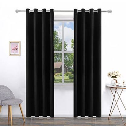 Pickluc Grommet Blackout Curtains 72 Inches Long 2 Panels, Light Blocking Window Drapes for Living Room, Thermal Insulated, Noise Reduction, Black, 52" Wide x 72" Length - color: Black, size: 52"W x 72"L (Pack of 2)