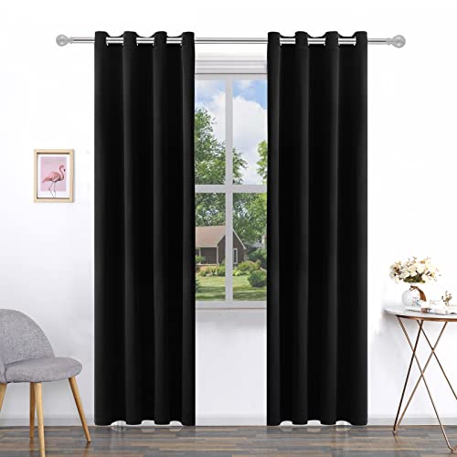 Pickluc Grommet Blackout Curtain for Living Room, Light Blocking Drapes, Thermal Insulated, Noise Reduction, 52 Inches Wide x 84 Inches Long, Black, 2 Panels - color: Black, size: 52"W x 84"L (Pack of 2)