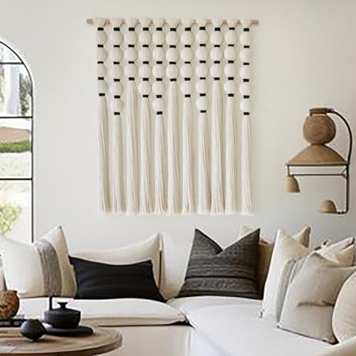 Macrame Wall Hanging Sphericity Textile Fiber Yarn Art Handmade 27"W*31"L - color: Beige Medium