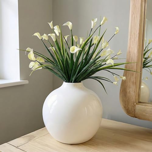 Willowy 7.5 Inch Large White Ceramic Vase with Glossy Finish - White Vases for Flowers, Round Vases for Decor, for Flower, for Pampas Grass - color: White, size: Round 7.5''