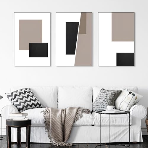 Large Framed Modern Wall Art,Black White Paintings 24 X 32 In X 3 Piece - color: Black White Grayish