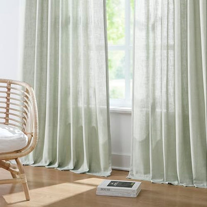 Vision Home Light Green Linen Pinch Pleated Semi Sheer Curtains 40Wx63Lx2 - color: Soft Green/Pinch, size: 40"W x 63"L (Pack of 2)