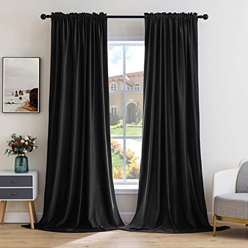 MIULEE Black Blackout Velvet Curtains Drapes 72 Inch Long 52"x72" Bedroom - color: Black, size: 52"W x 72"L (Pack of 2)