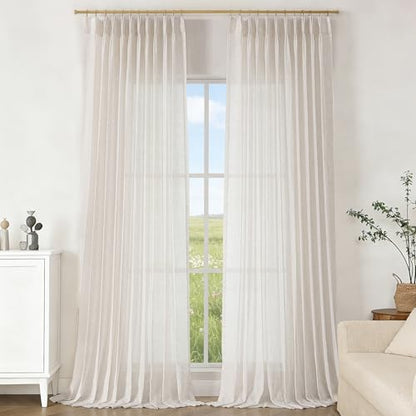 Vision Home Natural Pinch Pleated Sheer Curtains 60Wx108L 2 Panels - color: Natural, size: 60"W x 108"L (Pack of 2)