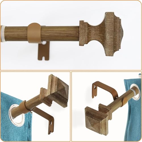 1 Pack Boho Rustic Adjustable Wood Curtain Rod 32-116 Inch, Wood - color: Wood Grain, size: 32'' - 120'' (1 Pack)
